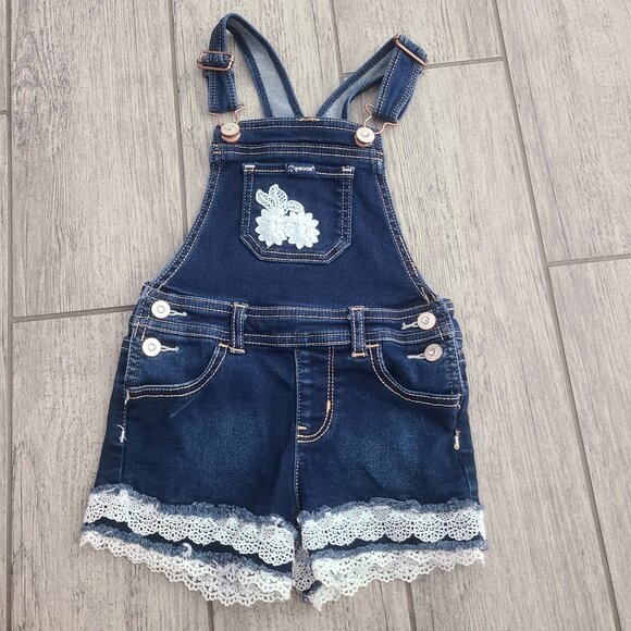 Jordache Toddler Girls Denim Overall Shorts with Lace Trim Size 4T - Picture 1 of 8